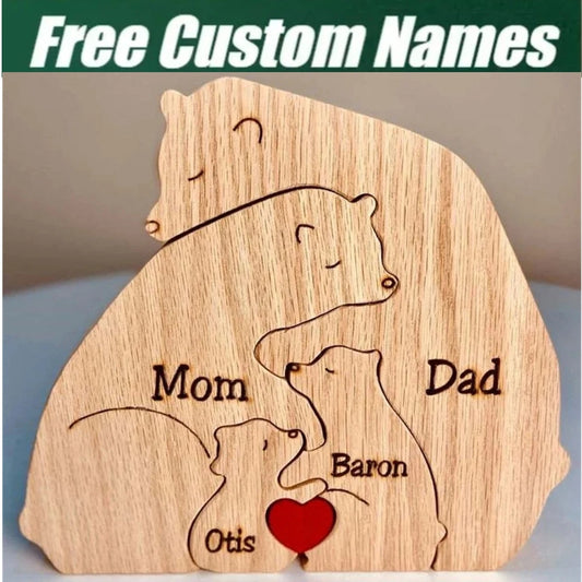 Orso ornamenti per la famiglia intaglio del legno fai da te incisione gratuita nome personalizzato personalizzazione multilingue Puzzle regalo di compleanno della mamma